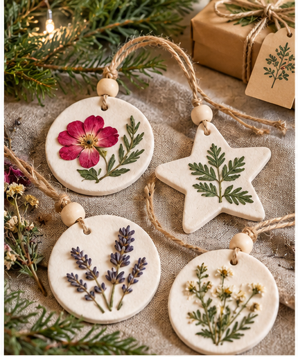 Pressed botanical clay Christmas ornaments