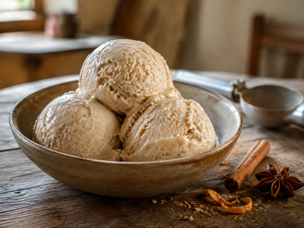 No-churn Alpine Chai ice cream with cinnamon, star anise and orange peel