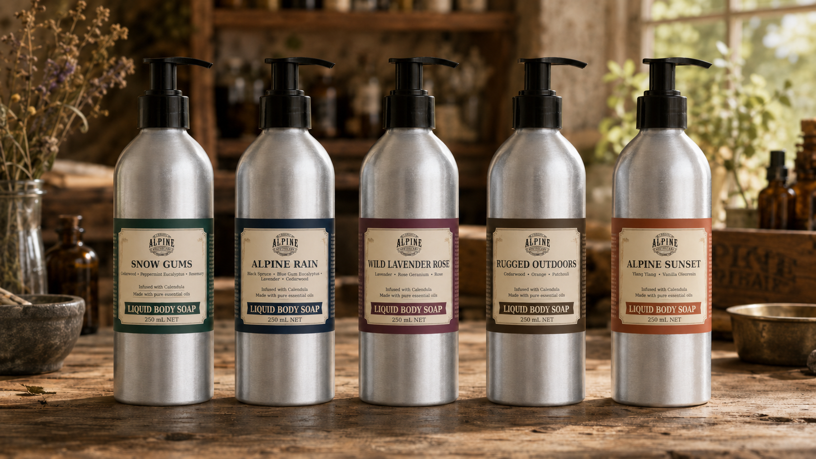 Alpine Apothecary natural liquid body soap collection