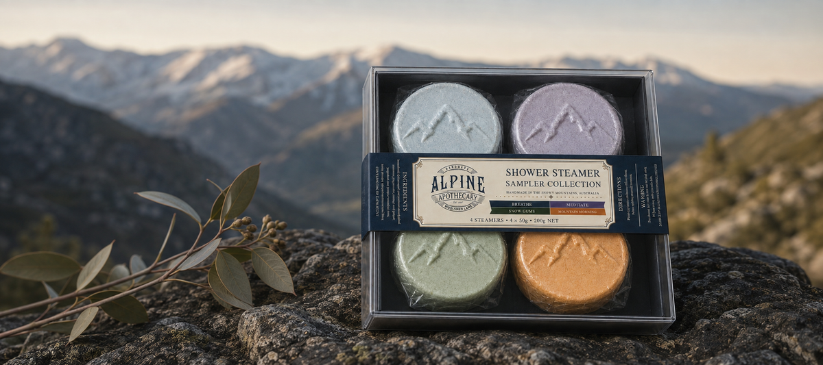 Alpine Apothecary shower steamer sampler box in the Snowy Mountains