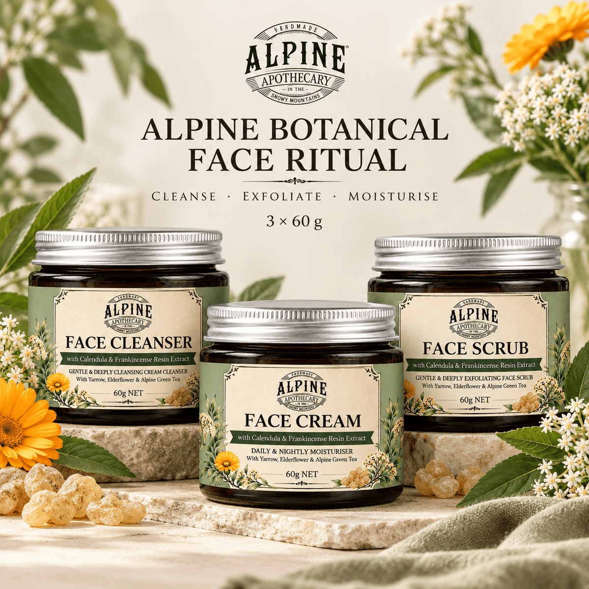 Alpine Botanical Face Ritual — 3 × 60 g | Pre-order - Alpine Apothecary
