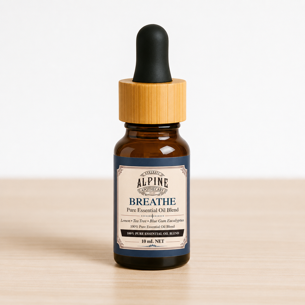Breathe 10 mL essential oil blend in amber bottle, Alpine Apothecary