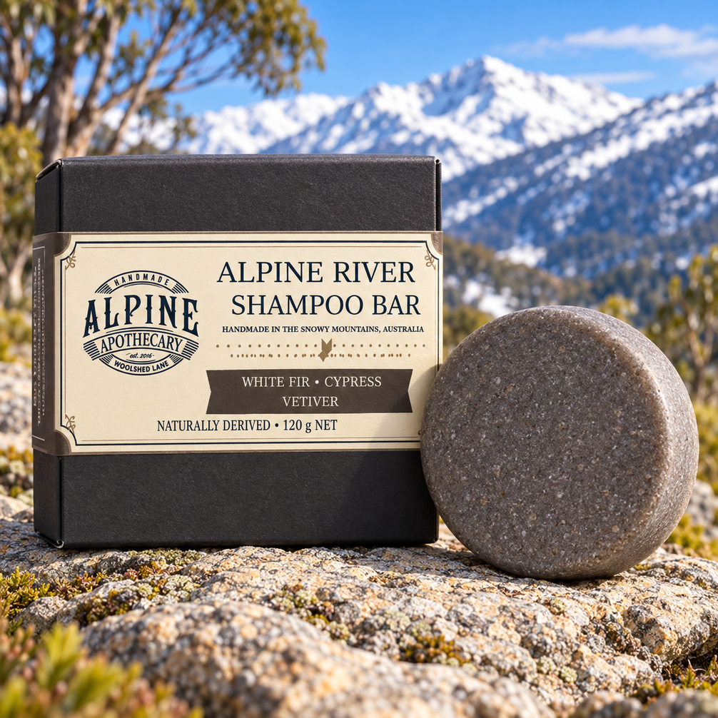 Alpine River shampoo bar and box, two included in bundle