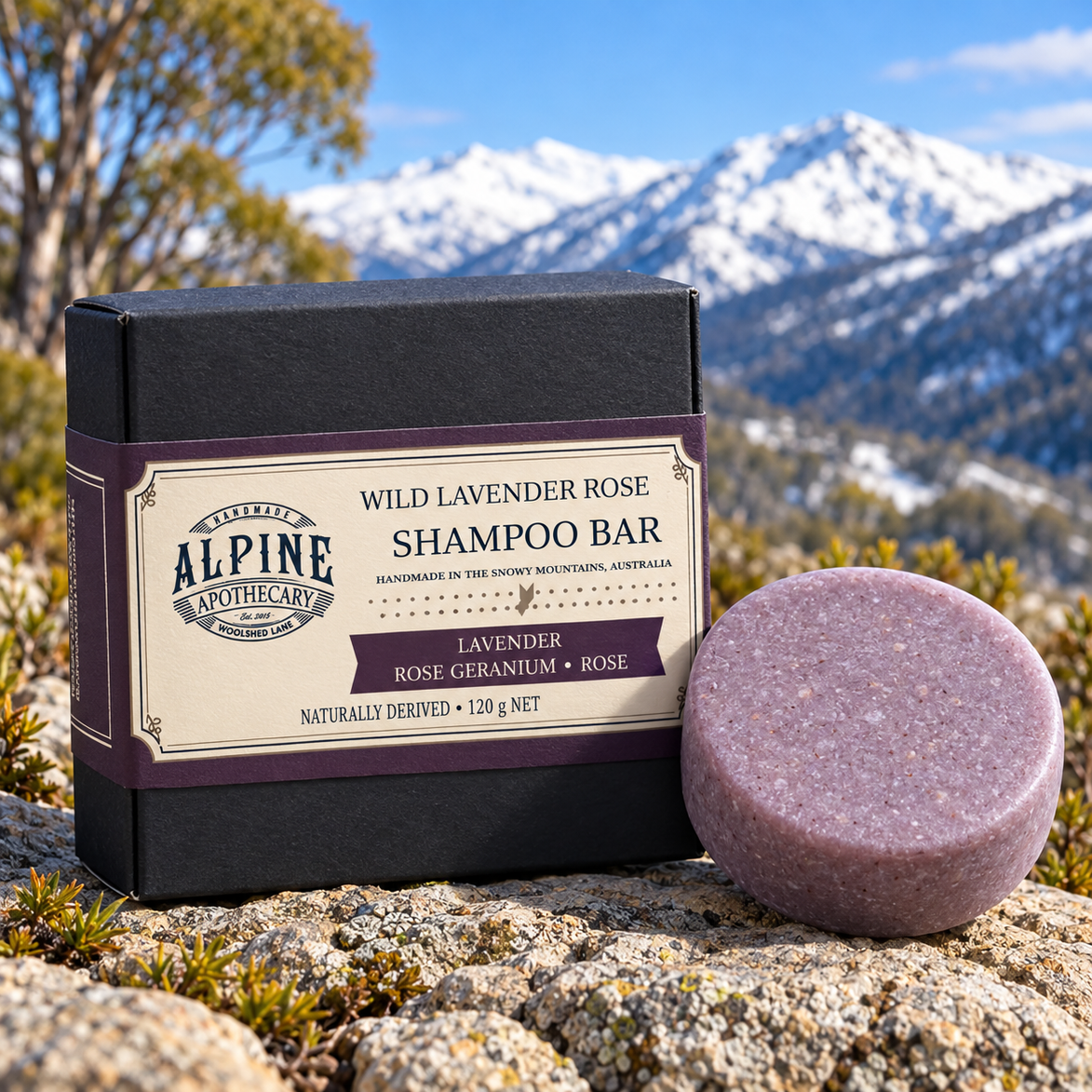 wild lavender rose shampoo bar and matching box