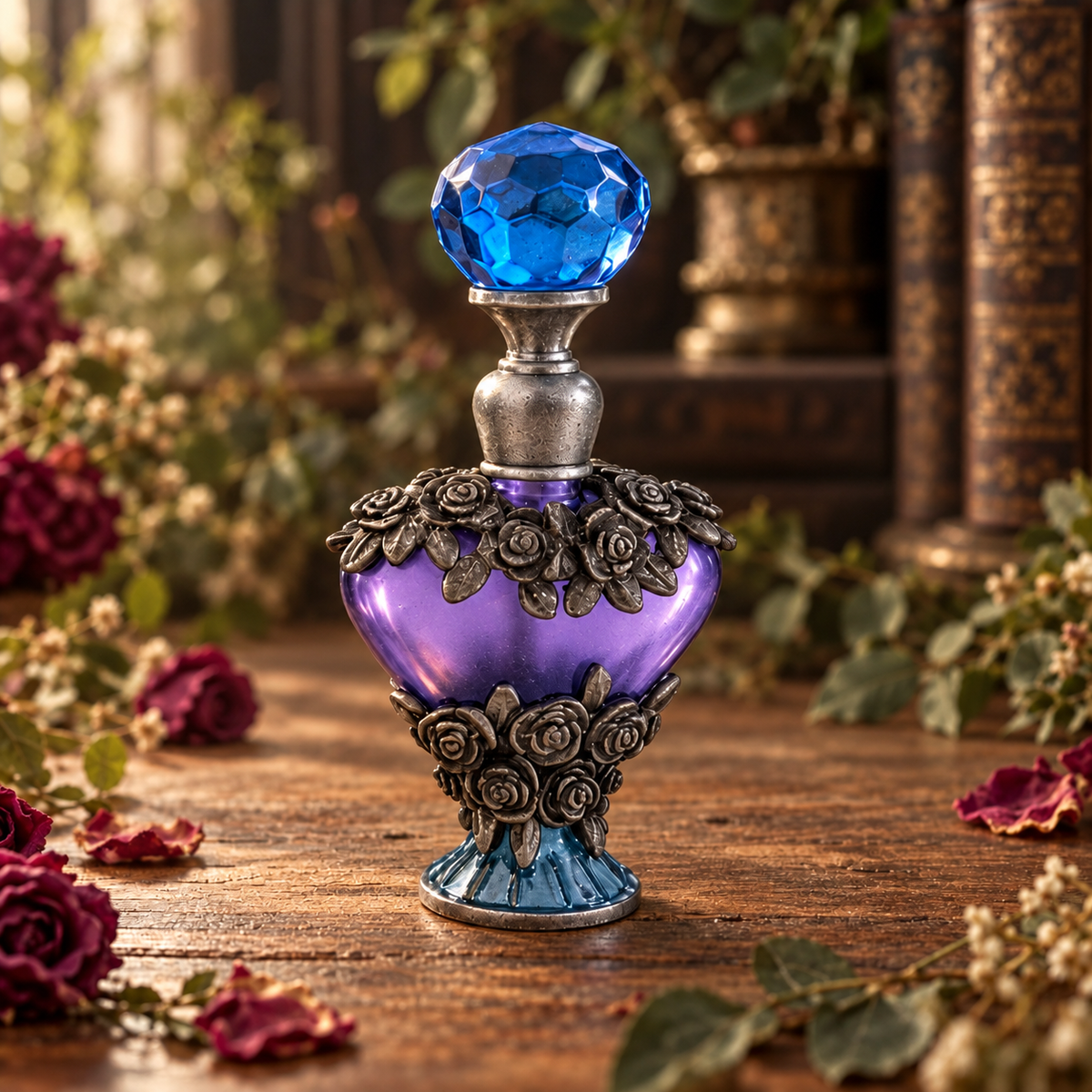 Moonlit Dreams natural perfume oil in an ornate blue bottle
