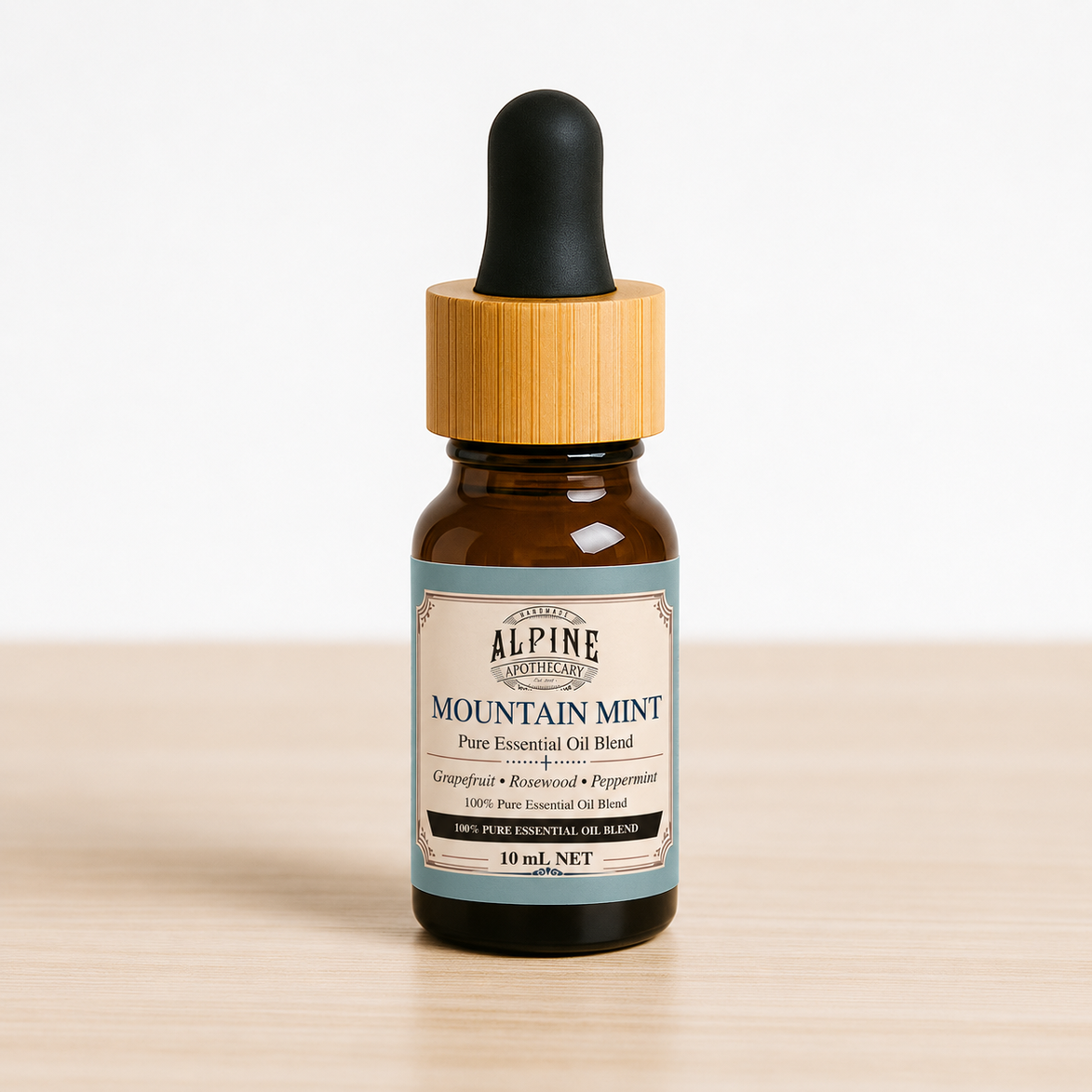 Mountain Mint 10 mL essential oil blend in amber bottle, Alpine Apothecary