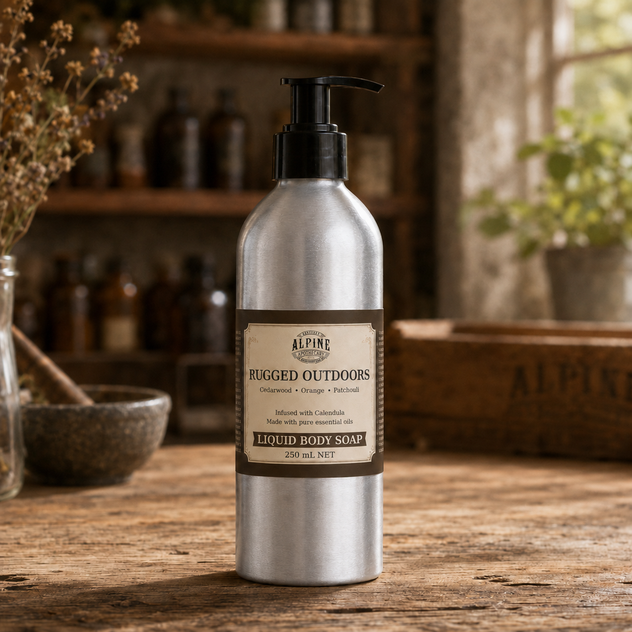 Rugged Outdoors liquid body soap in aluminium pump bottle