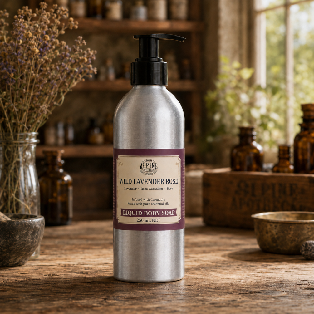 Wild Lavender Rose liquid body soap in aluminium pump bottle