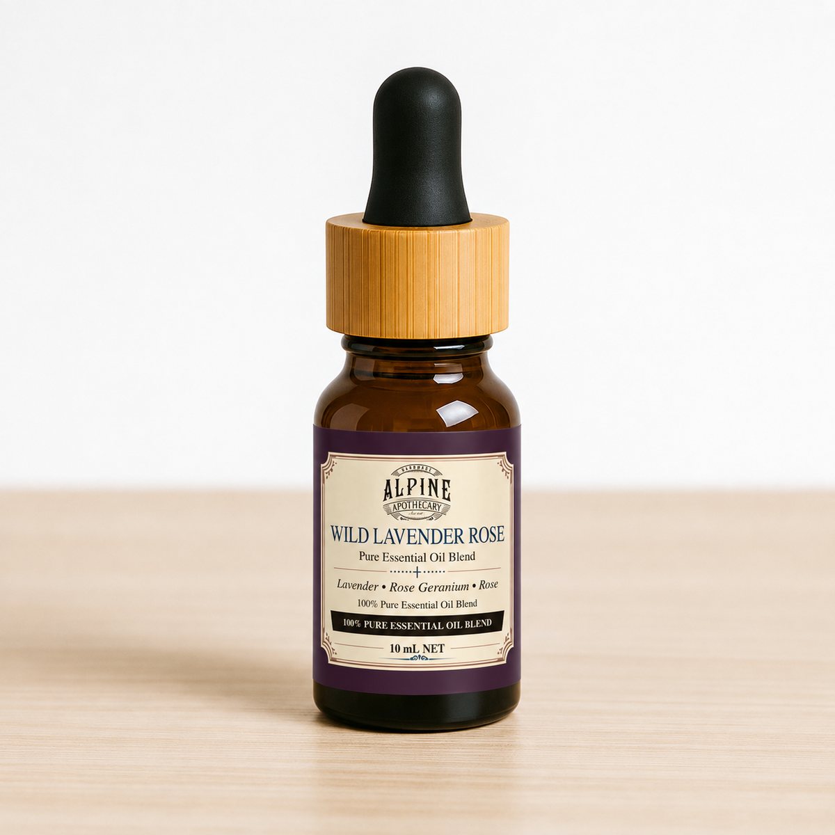 Wild Lavender Rose 10 mL essential oil blend in amber bottle, Alpine Apothecary